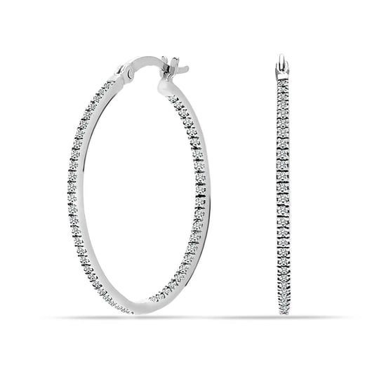 Women's Hoop Earrings with Cubic Zirconia, 925 Sterling Silver BIPE028 - Image 1