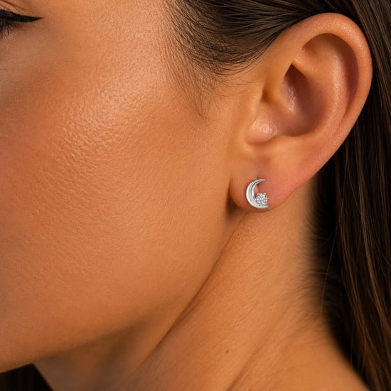Vrouwen Bloemige Maan Oorbellen in 925 Sterling Zilver met Cubic Zirconia BIPE081 - Image 2