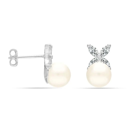 Vrouwen Oorbellen met Parel en Cubic Zirconia in 925 Sterling Zilver BIPE031 - Image 1