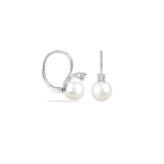 Vrouwen Witte Parel Oorbellen in 925 Sterling Zilver met Catalaanse Sluiting BIPE048 - Image 1