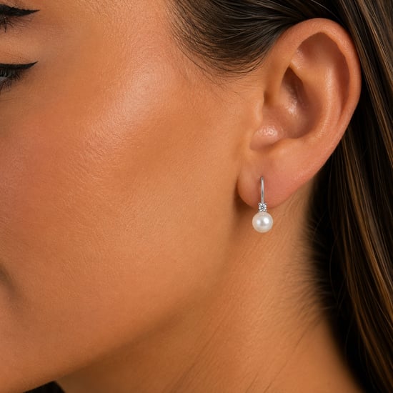 Vrouwen Witte Parel Oorbellen in 925 Sterling Zilver met Catalaanse Sluiting BIPE048 - Image 3