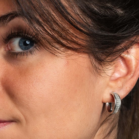 Women's Wide Hoop Earrings with Diamond Texture, 925 Sterling Silver BIPE018 - Image 2