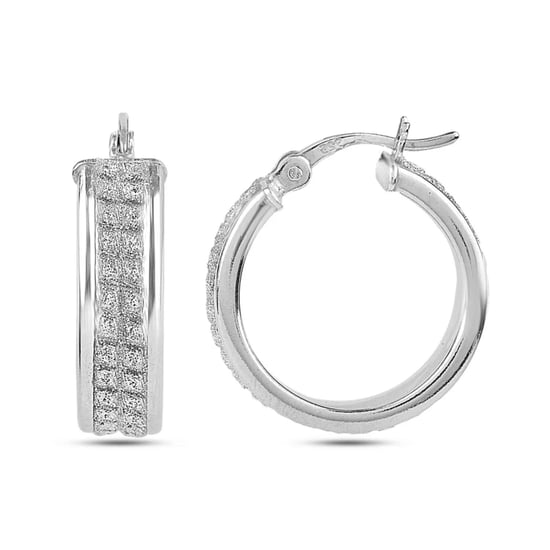 Women's Wide Hoop Earrings with Diamond Texture, 925 Sterling Silver BIPE018 - Image 3