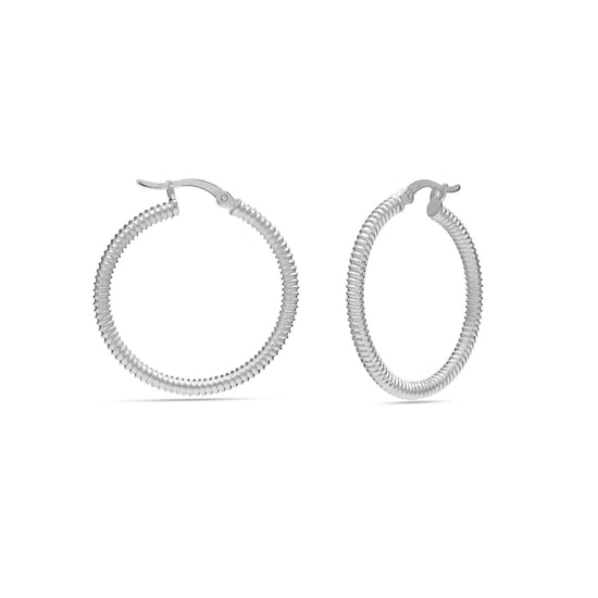 Dames Chunky Textured Hoops Oorbellen 925 Sterling Zilver BIPE034 - Image 3