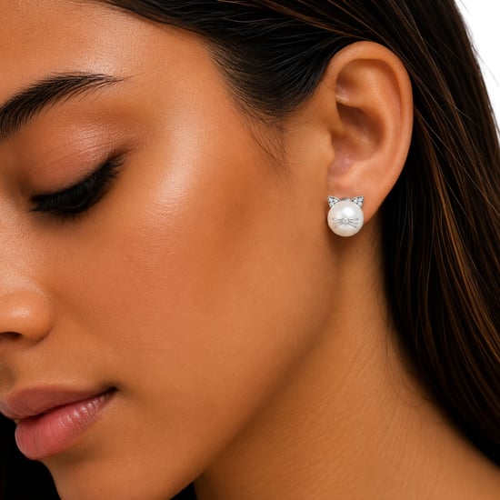 Dames Kat Pearl Oorbellen in 925 Sterling Zilver en Natuurlijke Parel BIPE046 - Image 2