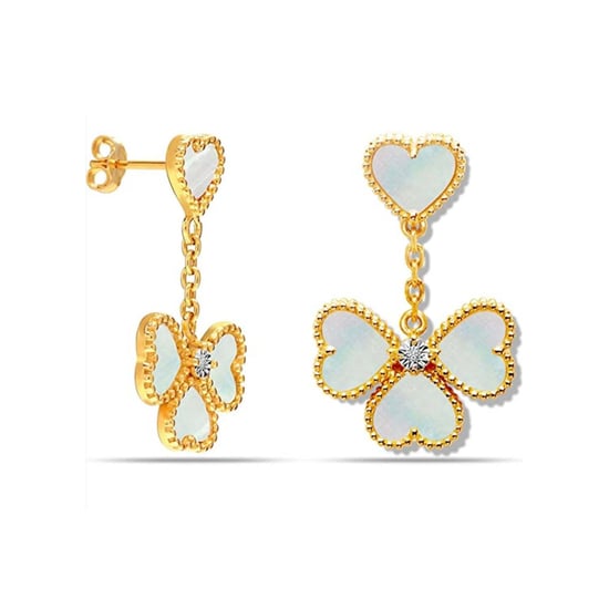 Damsmycken Örhängen Blomma i Imiterad Pärlemor och Kubisk Zirkonia med Guldplätering 925 Sterling Silver BIPE003 - Image 1