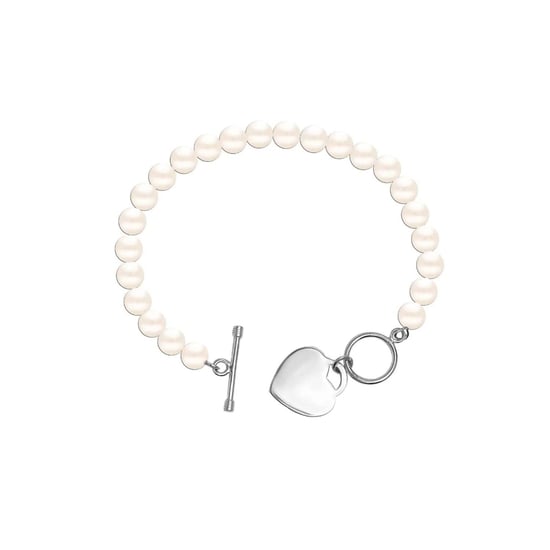 Women's Pearl Bracelet with Heart Pendant, 925 Sterling Silver BIPU023 - Image 1