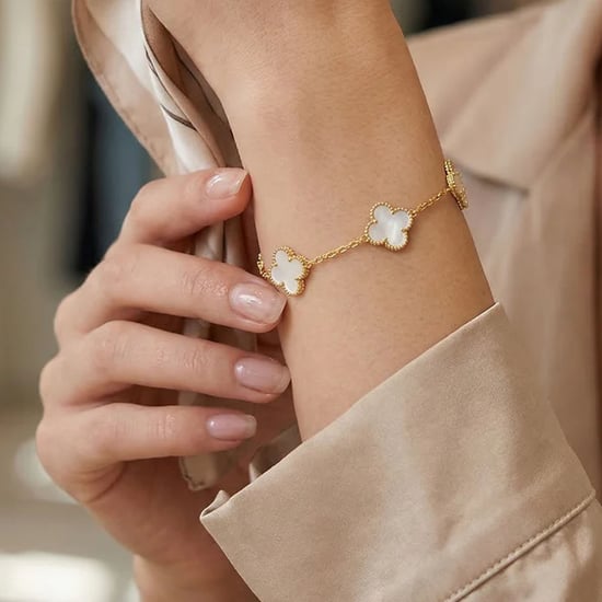 Women's Bracelet Clover Mother of Pearl Gold Sterling Silver 925 BIPU024 - Image 2