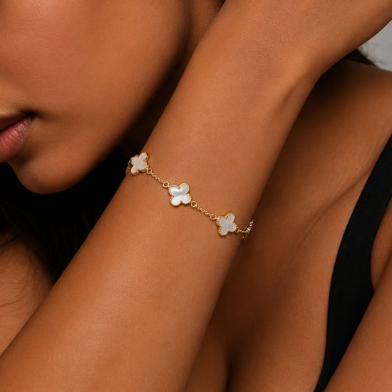 Women's Bracelet Clover Mother of Pearl Gold Sterling Silver 925 BIPU024 - Image 3