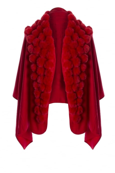 Cashmere Blend Faux Fur Pompom Wrap - Image 1