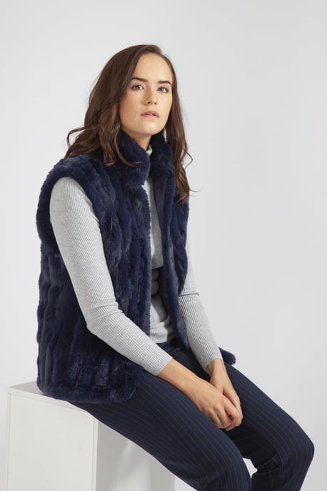 Faux Fur Faux Suede Vertical Stripe Gilet - Image 1