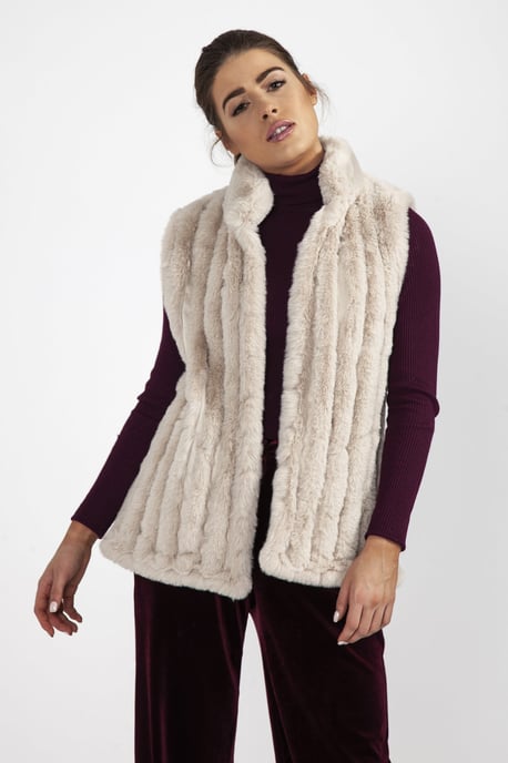 Faux Fur Faux Suede Vertical Striped Gilet - Image 1