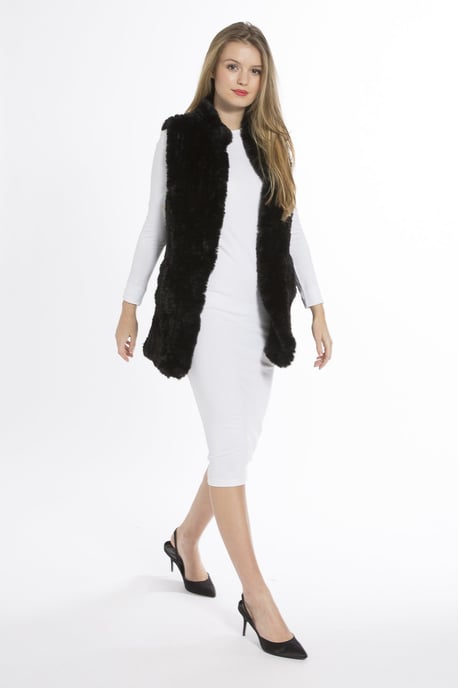 Hand Knitted Faux Fur Long Gilet - Image 1