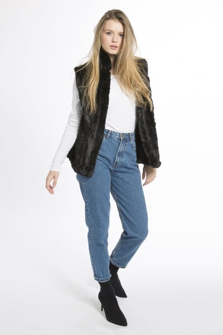 Faux Fur Faux Suede Vertical Stripe Gilet - Image 1