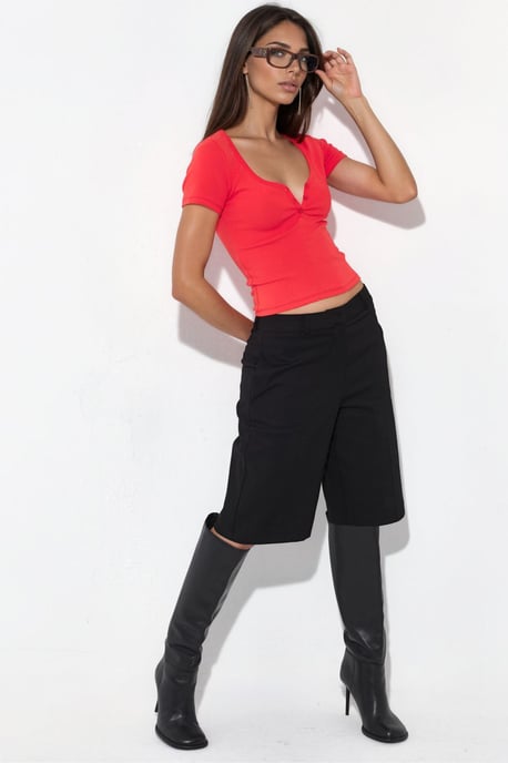 V-Neck Short Sleeve Knitted Blouse with Button Closure - Image 2