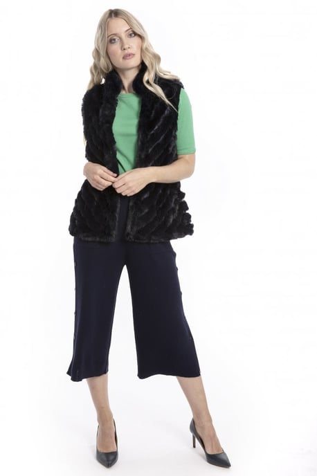 Faux Fur Faux Suede Diagonal Stripe Gilet - Image 1