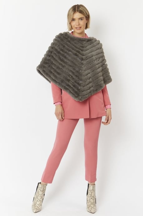 Faux Fur Faux Suede Poncho - Image 1