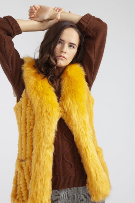 Hand Knitted Luxury Faux Fur Gilet with Faux Suede Base - Image 1