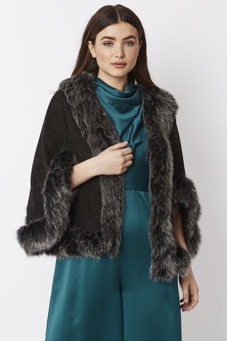 Faux Fur Faux Suede Cape Jacket - Image 1