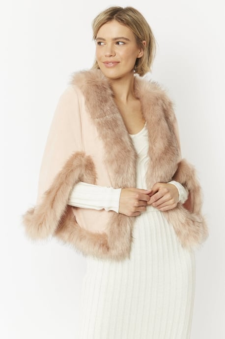 Faux Fur Faux Suede Cape Jacket - Image 1