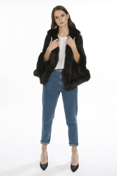 Faux Fur Faux Suede Cape Jacket - Image 1