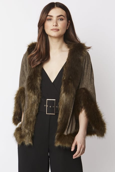Faux Fur Faux Suede Cape Jacket - Image 1
