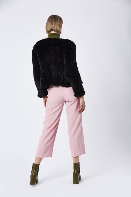 Hand Knitted V-Neck Faux Fur Coat - Image 1