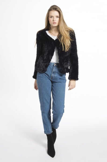 Hand Knitted V-Neck Faux Fur Coat - Image 1
