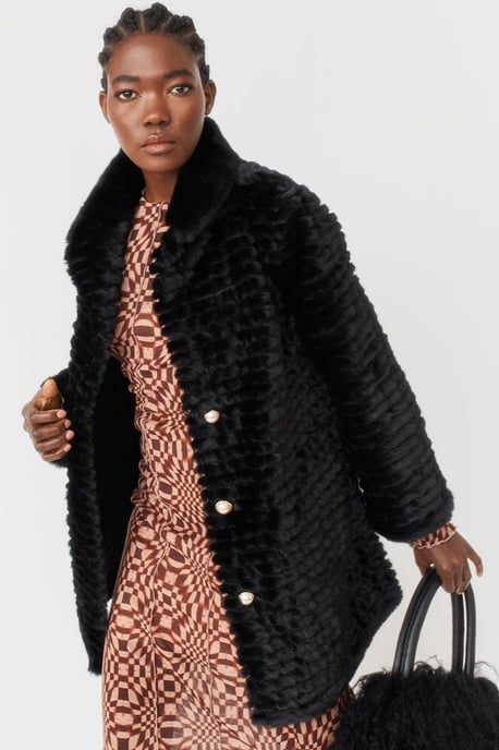 Ribbed Faux Fur Coat - Image 1