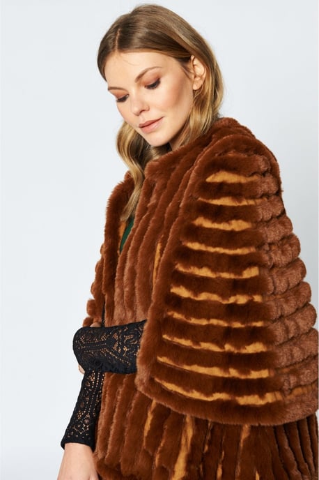 Faux Fur Striped Coat - Image 1