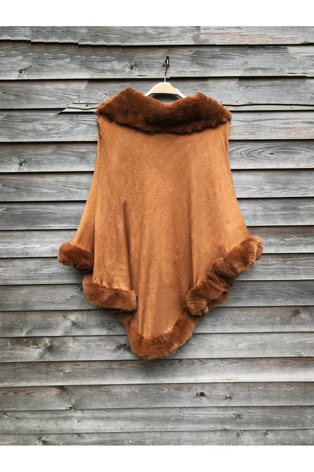 Faux Fur Trim Poncho - Image 1