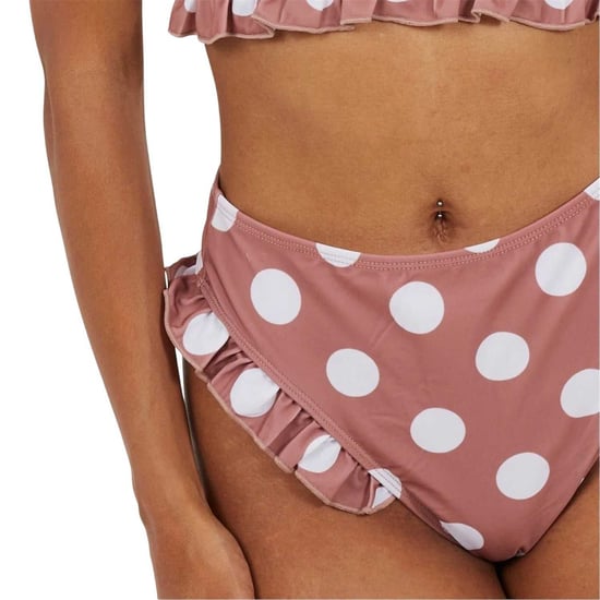 Brave Soul Dames/Dames Polka Dot Hoge Taille Tweedelig Badpak (Bruin/wit) - Image 4