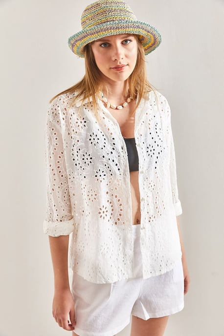 Geborduurd Kant Geweven Shirt - Image 2