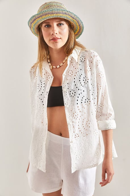 Geborduurd Kant Geweven Shirt - Image 5