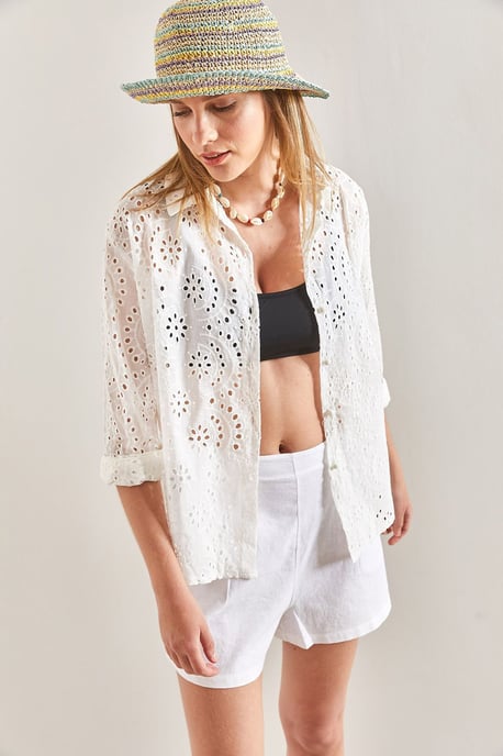 Geborduurd Kant Geweven Shirt - Image 6