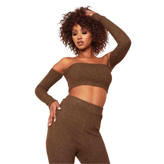 Missy Empire Womens/Ladies Ribbed Bardot Crop Top (Chocolate) - Image 1