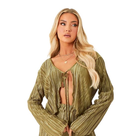 Missy Empire Womens/Ladies Tie Detail Plisse Crop Top (Khaki Green) - Image 2