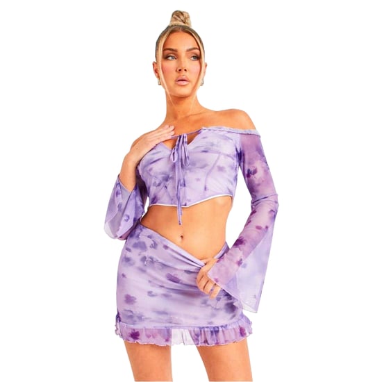 Missy Empire Womens/Ladies Mesh Off Shoulder Crop Top (Purple) - Image 1