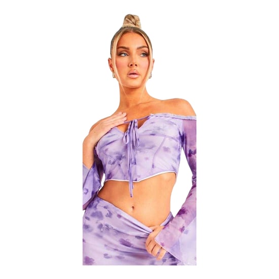 Missy Empire Womens/Ladies Mesh Off Shoulder Crop Top (Purple) - Image 2