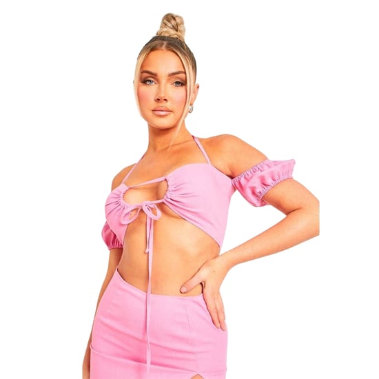 Missy Empire Womens/Ladies Linen Front Tie Crop Top (Pink) - Image 1