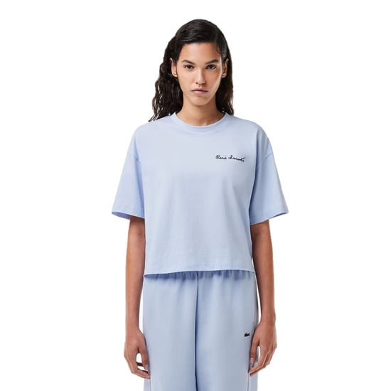 Lacoste Crop-T-shirt met ronde hals en logo voor dames (Blauw) - Image 1