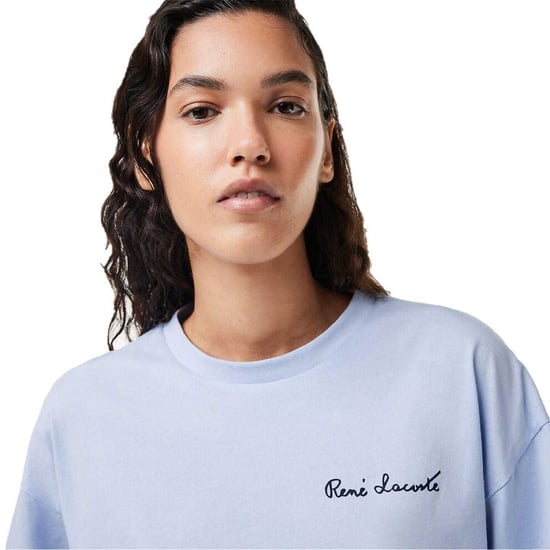 Lacoste Crop-T-shirt met ronde hals en logo voor dames (Blauw) - Image 3