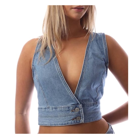 Levis Raine Denim mouwloze crop-top met lage halslijn voor dames (Denim) - Image 3