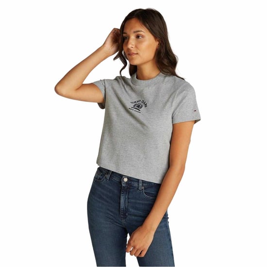 Tommy Jeans Crop-top met varsity-logo voor dames, normale pasvorm (Grijze Heide) - Image 1