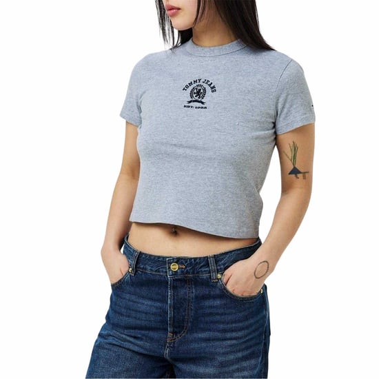 Tommy Jeans Crop-top met varsity-logo voor dames, normale pasvorm (Grijze Heide) - Image 2