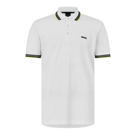 Boss Herenpoloshirt ‘Paddy’ met contrasterende boorden (Wit/Groen) - Image 1