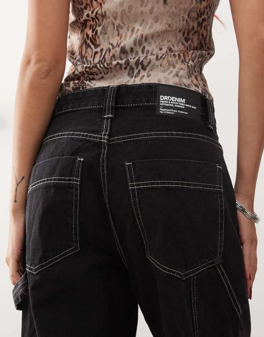 Dr Denim Faye Worker baggy fit mid waist with workwear detail in black - Image 4
