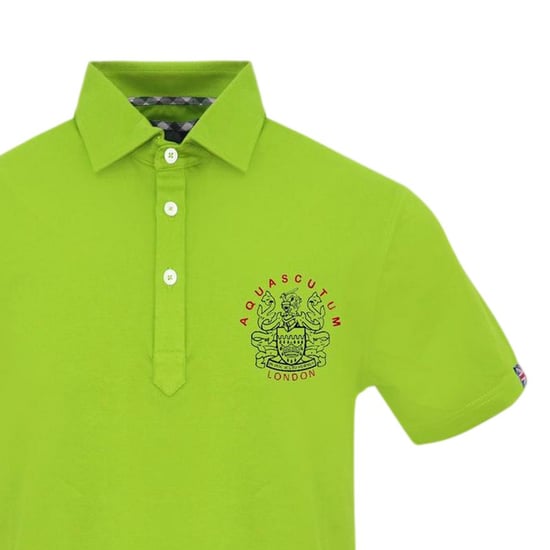 Aquascutum Mens Union Jack Logo Short-Sleeved Polo Shirt (Lime) - Image 3