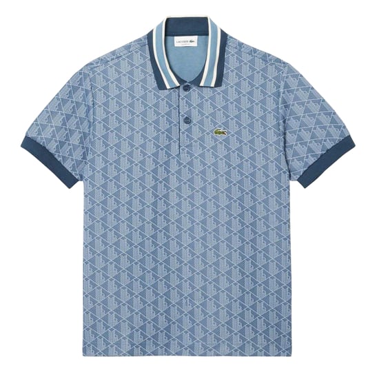 Lacoste Polohemd voor heren met monogram in jacquard (Blauw) - Image 1