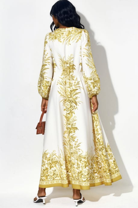 Geprinte V-hals Maxi Dress met Strikdetail - Image 3
